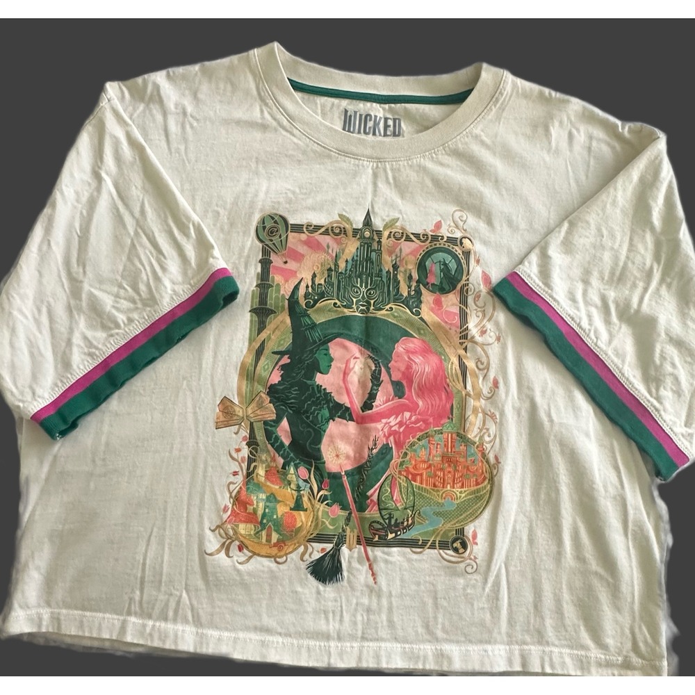 Wicked Movie Universal Studios Graphic T-Shirt Elphaba Glinda Cream Large L